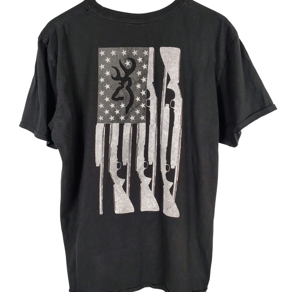 Browning Mens XL American Flag Shotgun Graphic T-Shirt Black Cotton Americana